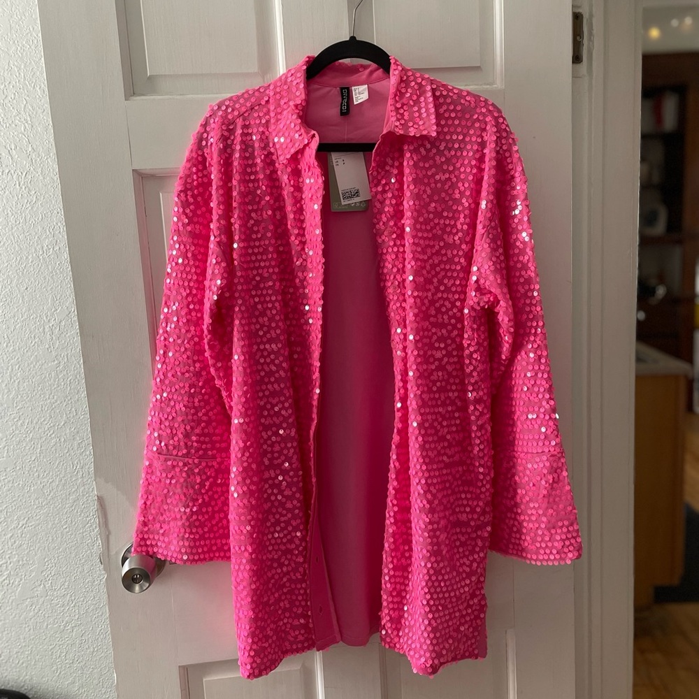 sequin PINK shirt dress